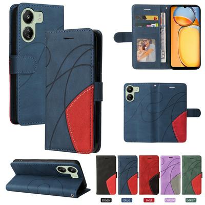 For Xiaomi Redmi 13C 4G Double-color Stitching Scratch Resistant Wallet Leather Case 