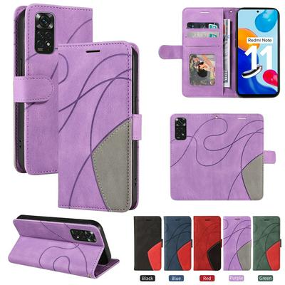 For Xiaomi Redmi Note 11 4G Double-color Stitching Scratch Resistant Wallet Leather Case 