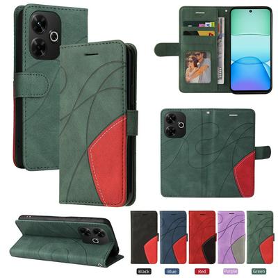 For Xiaomi Redmi 13 4G/Note 13R 5G Double-color Stitching Scratch Resistant Wallet Leather Case 