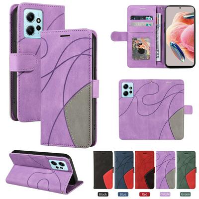 For Xiaomi Redmi Note 12 4G Double-color Stitching Scratch Resistant Wallet Leather Case 