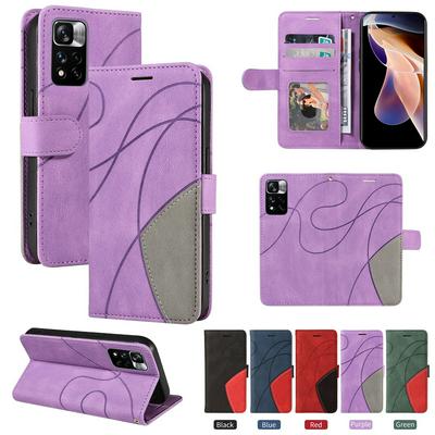 For Xiaomi Redmi Note 11 Pro Double-color Stitching Scratch Resistant Wallet Leather Case 