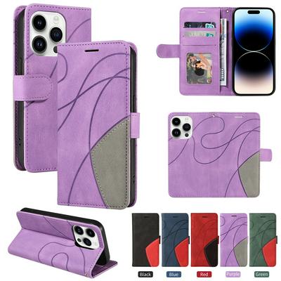 For iPhone 14 Pro Max Double-color Stitching Scratch Resistant Wallet Leather Case 