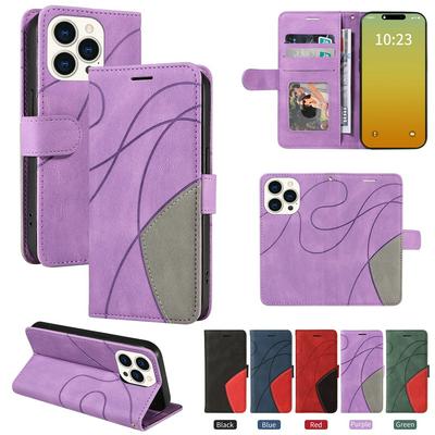 For iPhone 15 Pro Double-color Stitching Scratch Resistant Wallet Leather Case 