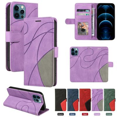 For iPhone 13 Pro Max Double-color Stitching Scratch Resistant Wallet Leather Case 