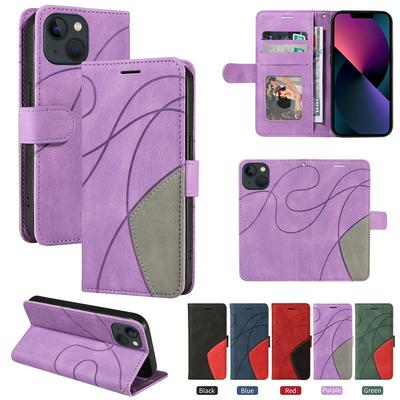 For iPhone 13 Double-color Stitching Scratch Resistant Wallet Leather Case 