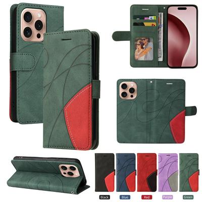 For iPhone 16 Pro Double-color Stitching Scratch Resistant Wallet Leather Case 