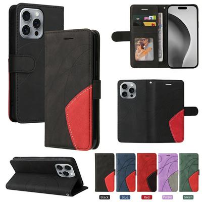For iPhone 16 Pro Max Double-color Stitching Scratch Resistant Wallet Leather Case 