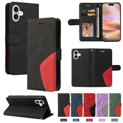 For iPhone 16 Plus Double-color Stitching Scratch Resistant Wallet Leather Case 