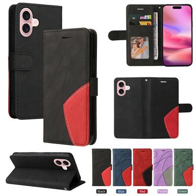 For iPhone 16 Double-color Stitching Scratch Resistant Wallet Leather Case 