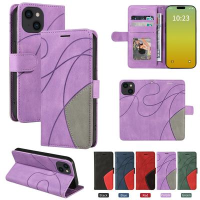 For iPhone 15 Double-color Stitching Scratch Resistant Wallet Leather Case 