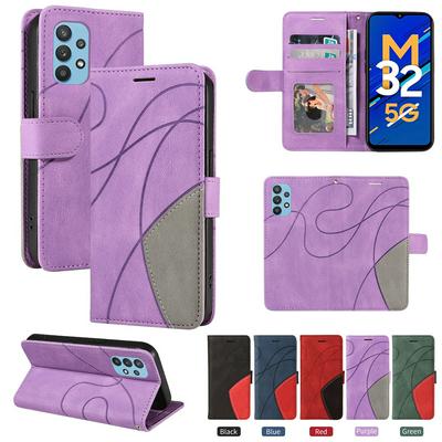 For Samsung Galaxy A32 5G Double-color Stitching Scratch Resistant Wallet Leather Case 