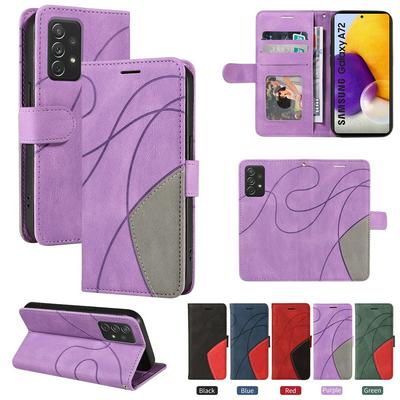 For Samsung Galaxy A72 5G Double-color Stitching Scratch Resistant Wallet Leather Case 