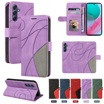 For Samsung Galaxy M54 Double-color Stitching Scratch Resistant Wallet Leather Case 