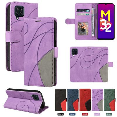 For Samsung Galaxy M32 4G Double-color Stitching Scratch Resistant Wallet Leather Case 