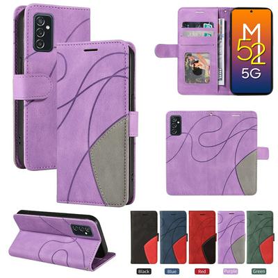 For Samsung Galaxy M52 5G Double-color Stitching Scratch Resistant Wallet Leather Case 