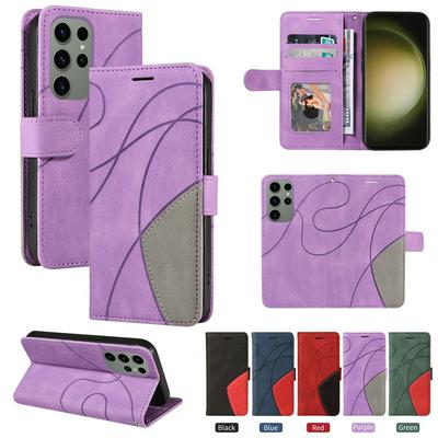 For Samsung Galaxy S23 Ultra Double-color Stitching Scratch Resistant Wallet Leather Case 