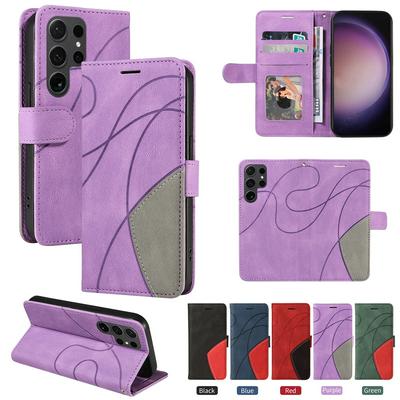 For Samsung Galaxy S24 Ultra Double-color Stitching Scratch Resistant Wallet Leather Case 