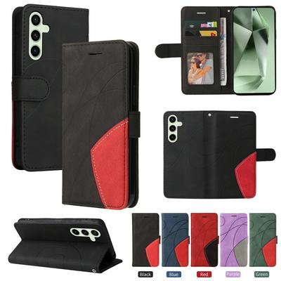 For Samsung Galaxy S24 FE Double-color Stitching Scratch Resistant Wallet Leather Case 