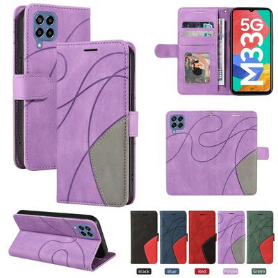 For Samsung Galaxy M33 5G Double-color Stitching Scratch Resistant Wallet Leather Case 
