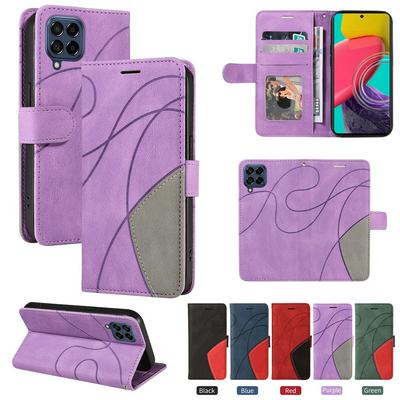 For Samsung Galaxy M53 5G Double-color Stitching Scratch Resistant Wallet Leather Case 