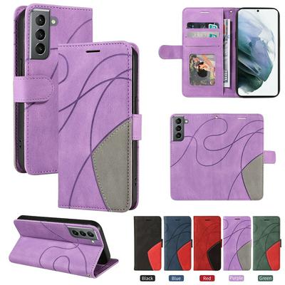 For Samsung Galaxy S21/S3 Double-color Stitching Scratch Resistant Wallet Leather Case 