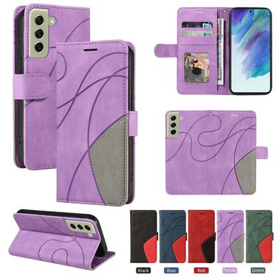For Samsung Galaxy S21 FE Double-color Stitching Scratch Resistant Wallet Leather Case 