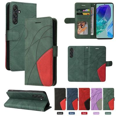 For Samsung Galaxy M55 Double-color Stitching Scratch Resistant Wallet Leather Case 