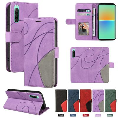 For Sony Xperia 10 IV Double-color Stitching Scratch Resistant Wallet Leather Case 