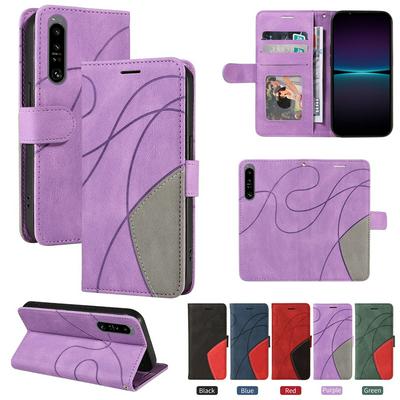 For Sony Xperia 1 IV Double-color Stitching Scratch Resistant Wallet Leather Case 