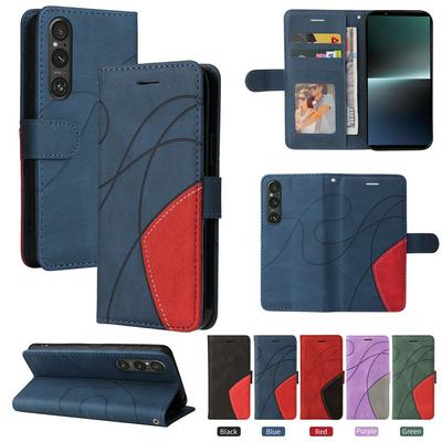 For Sony Xperia 1 V Double-color Stitching Scratch Resistant Wallet Leather Case 