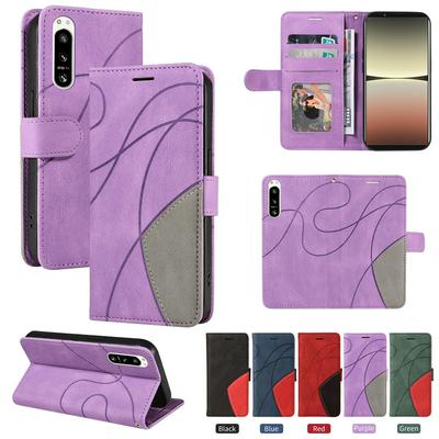 For Sony Xperia 5 IV Double-color Stitching Scratch Resistant Wallet Leather Case 