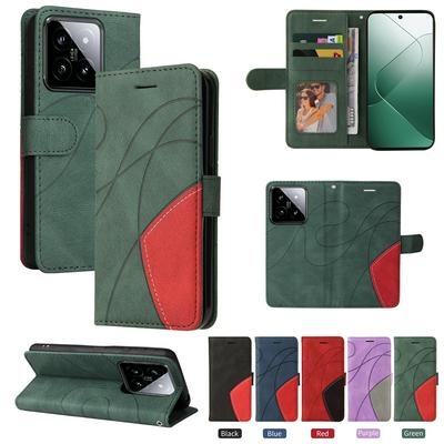 For Xiaomi 14 Double-color Stitching Scratch Resistant Wallet Leather Case 