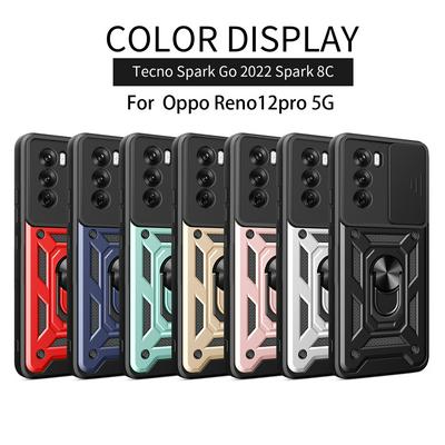Sergeant Shockproof Drop-proof PC+TPU Phone Protective Case with Metal Ring Kickstand and Metal Patch for Oppo Reno 12 Pro
