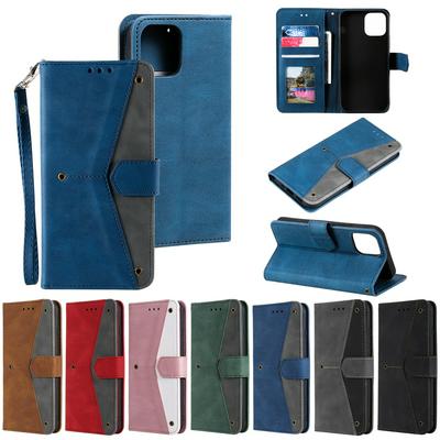 For iPhone 14 Pro Color Blocking Design Shockproof PU Leather Phone Case
