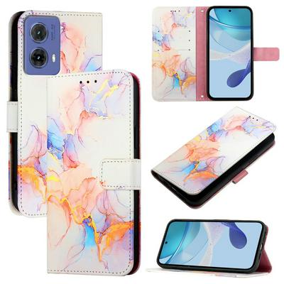 For Motorola Moto G85 5G Marble Pattern Scratch Resistant Magnetic Buckle Flip Leather Case with Wrist Strap