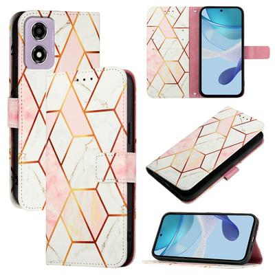 For Motorola Moto E14 Marble Pattern Scratch Resistant Magnetic Buckle Flip Leather Case with Wrist Strap