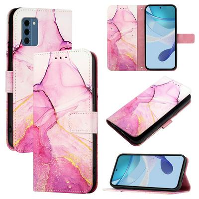 For Nokia C300 Marble Pattern Scratch Resistant Magnetic Buckle Flip Leather Case with Wrist Strap