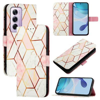 For Oppo Reno 12 Pro Marble Pattern Scratch Resistant Magnetic Buckle Flip Leather Case with Wrist Strap