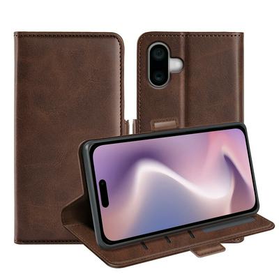 For iPhone 16 Plus Double Buckle Wallet Style Folio Flip Leather Case with Stand and Card Slots Functio