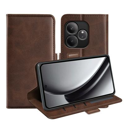 For Oppo Realme GT 6 5G/GT 6T 5G Double Buckle Wallet Style Folio Flip Leather Case with Stand and Card Slots Function