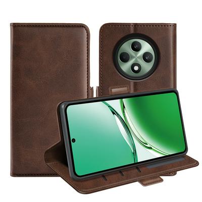 For Oppo Reno 12 F 5G/12 F 4G/12 FS 5G Double Buckle Wallet Style Folio Flip Leather Case with Stand and Card Slots Function