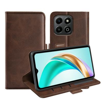 For Honor X6b Double Buckle Wallet Style Folio Flip Leather Case with Stand and Card Slots Function