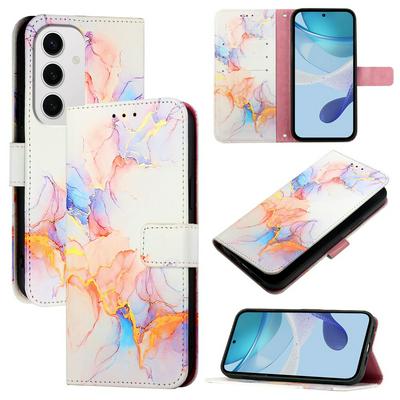 For Samsung Galaxy S24 FE Marble Pattern Scratch Resistant Magnetic Buckle Flip Leather Case with Wrist Strap