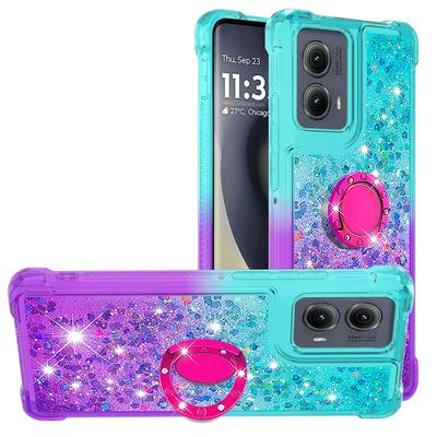 For Motorola Moto Edge 2024 5G Ring Buckle Anti-fall Scratch Resistant Gradient Quicksand Soft TPU Back Cover Phone Case