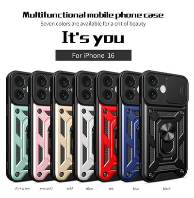 Sergeant Shockproof Drop-proof PC+TPU Phone Protective Case with Metal Ring Kickstand and Metal Patch for iphone 16