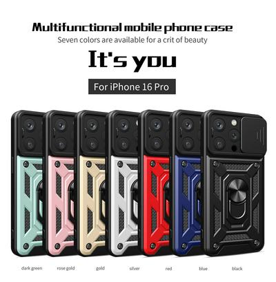 Sergeant Shockproof Drop-proof PC+TPU Phone Protective Case with Metal Ring Kickstand and Metal Patch for iphone 16 Pro