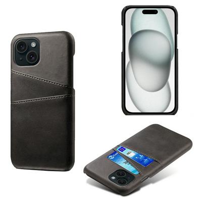 For iPhone 15 Extra Thinness Premium Cowhide Leather Vintage Shockproof Hard PC Back Cover Case