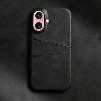 For iPhone 16 Extra Thinness Premium Cowhide Leather Vintage Shockproof Hard PC Back Cover Case