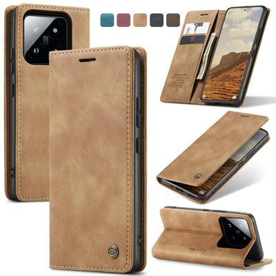 CASEME 013 Series for Xiaomi 14 Wallet PU Leather Case Foldable Stand Magnetic Auto-absorbed Flip Cover
