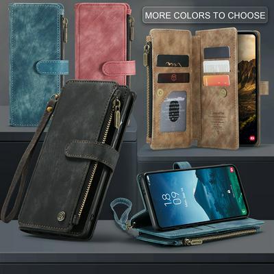 CASEME C30 Series for Samsung Galaxy S24 PU Leather Phone Case Card Slots Zipper Pocket Stand Cover